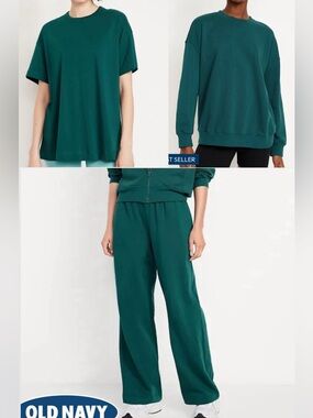 NWT Old Navy 3 piece Matching Sweat Set Crewneck and Wide Leg Sweatpants